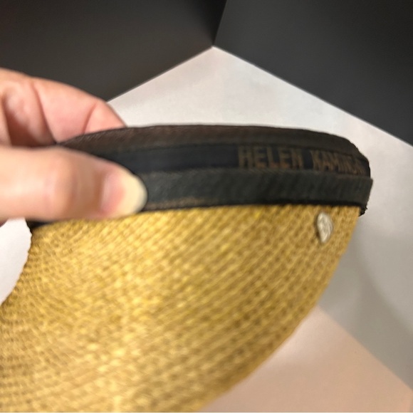 Helen Kaminski Tan Straw Sun Visor Hat Brown Band 9” Bib pickle Ball gardening - Picture 9 of 10